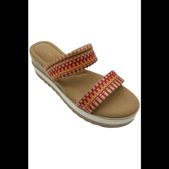 Kelly & Katie Tiama Espadrille Wedge Sandal Hot Pink/Orange/Yellow - Medium - Picture 1 of 3